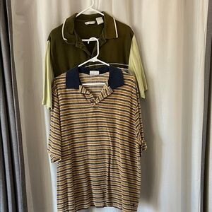 Quiksilver Navy and Mustard Striped Polo